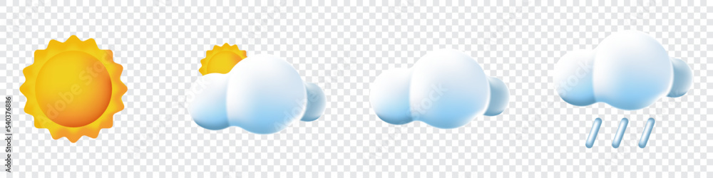 Aufkleber set of 3d weather. icon set cloud weather. weather forecast realistic 3d icon template collection. 3
