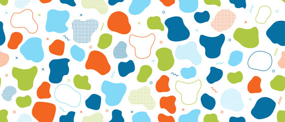 Abstract blob seamless pattern. Abstract blotch shape. Liquid shape elements. Fluid dynamical colored forms banner. Liquid shape elements. Vector illustration