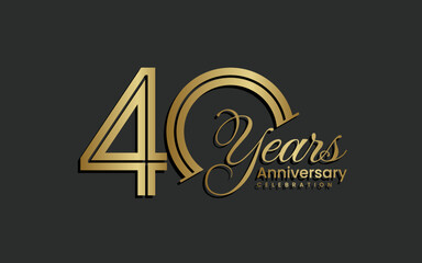 Fototapeta na wymiar 40th Anniversary logo design. Forty years Celebrating Anniversary Logo in gold color for celebration event, invitation, greeting, web template, flyer, banner, Double line logo, vector illustration
