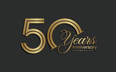 50th Anniversary logo design. Fifty years Celebrating Anniversary Logo in gold color for celebration event, invitation, greeting, web template, flyer, banner, Double line logo, vector illustrationy
