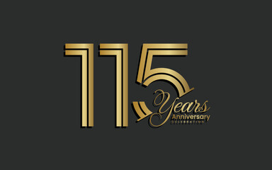 115th Anniversary logotype. Anniversary Celebration template design with gold color for celebration event, invitation, greeting, web template, flyer, banner, double line logo, vector illustration