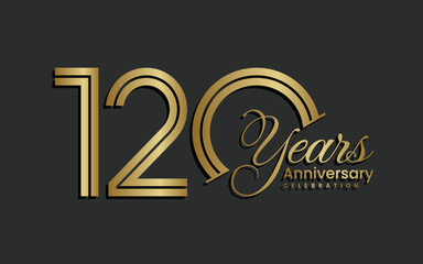 120th Anniversary logotype. Anniversary Celebration template design with gold color for celebration event, invitation, greeting, web template, flyer, banner, double line logo, vector illustration