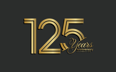 125th Anniversary logotype. Anniversary Celebration template design with gold color for celebration event, invitation, greeting, web template, flyer, banner, double line logo, vector illustration