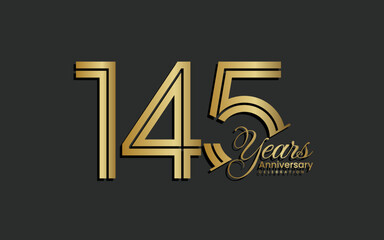 145th Anniversary logotype. Anniversary Celebration template design with gold color for celebration event, invitation, greeting, web template, flyer, banner, double line logo, vector illustration