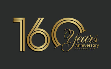 160th Anniversary logotype. Anniversary Celebration template design with gold color for celebration event, invitation, greeting, web template, flyer, banner, double line logo, vector illustration