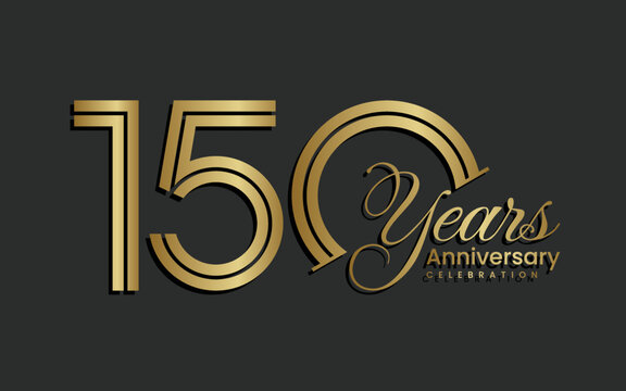 150th Anniversary logotype. Anniversary Celebration template design with gold color for celebration event, invitation, greeting, web template, flyer, banner, double line logo, vector illustration