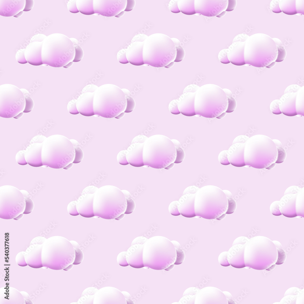 Poster seamless pattern with clouds. cute clouds pattern. cartoon clouds background pink sky seamless patte