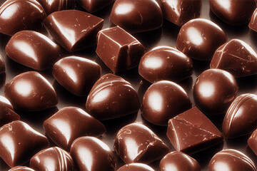 Various chocolates laid out in a seamless pattern formed from 