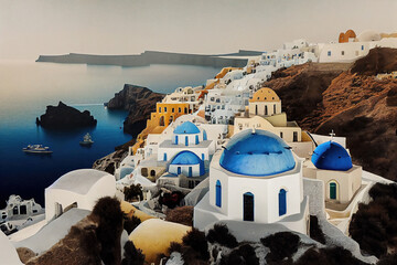 Fototapeta premium AI generated image of a nice warm day at Santorini in Greece 