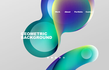 Naklejka premium Landing page abstract liquid background. Flowing shapes, round design and circle. Web page for website or mobile app wallpaper