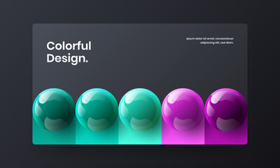 Minimalistic handbill vector design template. Bright 3D spheres horizontal cover illustration.