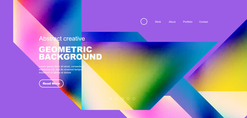 Fluid gradient geometric triangles, abstract landing page background. Minimal shapes composition for wallpaper, banner, background, leaflet, catalog, cover, flyer