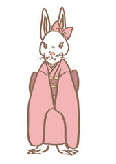 振袖を着た白いウサギ