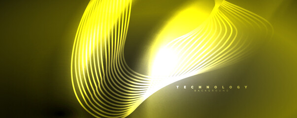 Techno neon wave lines, dynamic electric motion, speed concept. Templates for wallpaper, banner, background, landing page, wall art, invitation, prints