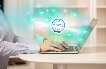 Businessman working on laptop with new business