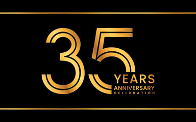 35th Anniversary logotype. Anniversary Celebration template design with gold color for celebration event, invitation, greeting card, flyer, banner, web template, double line logo, vector illustration