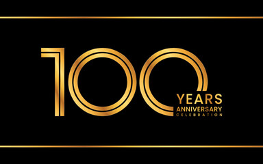 100th Anniversary logotype. Anniversary Celebration template design with gold color for celebration event, invitation, greeting card, flyer, banner, web template, double line logo, vector illustration