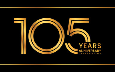 105th Anniversary logotype. Anniversary Celebration template design with gold color for celebration event, invitation, greeting card, flyer, banner, web template, double line logo, vector illustration