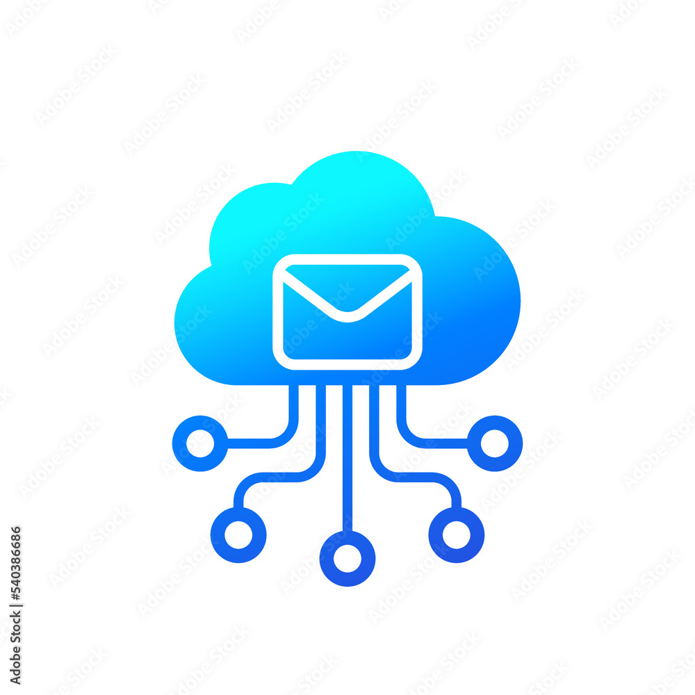 Poster email automation, saas icon with cloud, vector