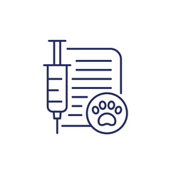 dog vaccination certificate line icon on white