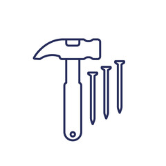 hammer and nails line icon on white