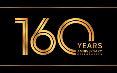 160th Anniversary logotype. Anniversary Celebration template design with gold color for celebration event, invitation, greeting card, flyer, banner, web template, double line logo, vector illustration
