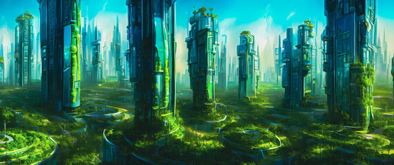 Artistic concept painting of a futuristic city or smart city, background illustration