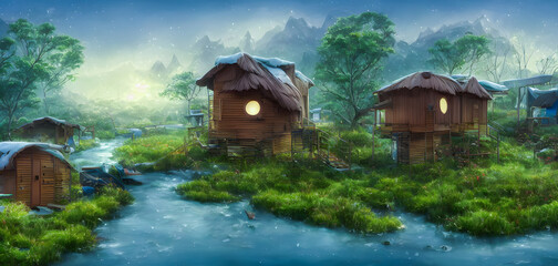 Fototapeta na wymiar Artistic concept painting of a fantasy house , background 3d illustration.