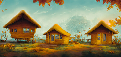 Artistic concept painting of a fantasy house , background 3d illustration.