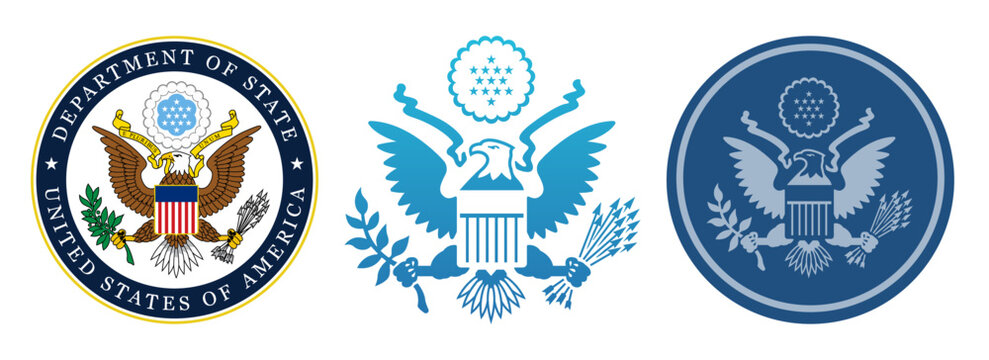 Vector seal of the United States Department of State. Blue print and logo with gradient