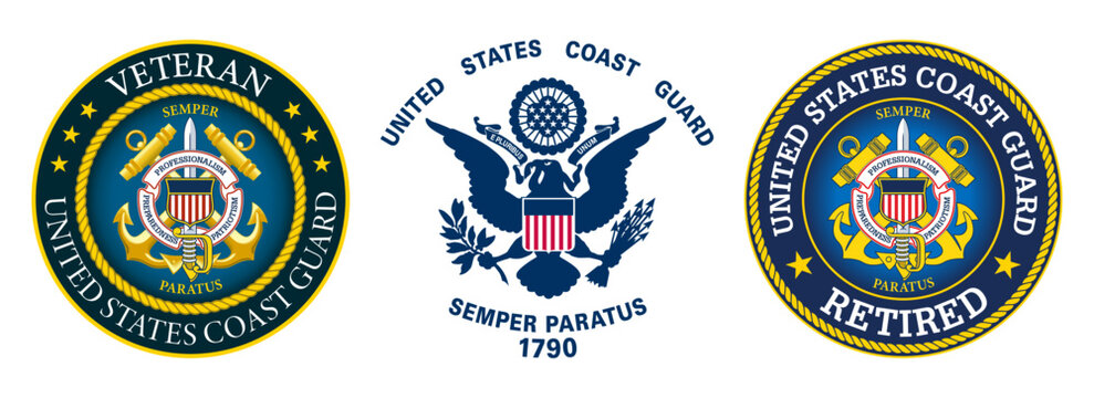 Vector Seal Of The United States Coast Guard Veteran. Logo Of The US Coast Guard. Coast Guard Retired