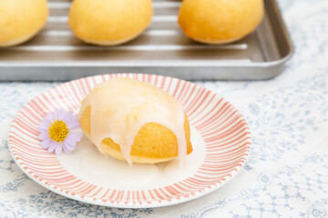 Lemon butter cake with icing glazed