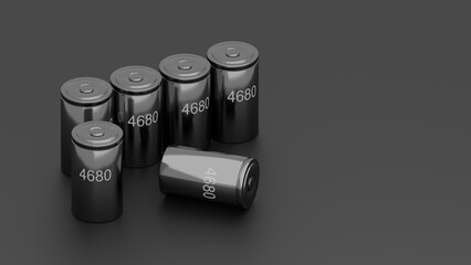 New 4680 innovative lithium ion battery cells. 3d illustration