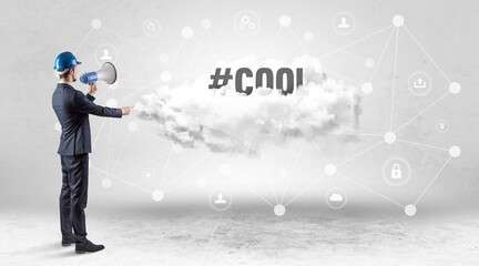 Engineer working on a social media concept concept