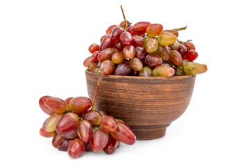 Bowl with grapes on a white.