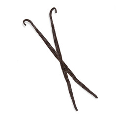 Vanilla. Fresh vanilla pods. Isolated. Top view. Precision cut and impeccable finish that allows the addition of different and colored backgrounds. Slight drop shadow, for more realism.