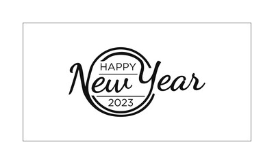Vector black and white lines lying on multicolored numbers 2023 for poster, brochure, banner, ticket. Numbers and handwritten letters isolated on white background. Happy new year 2023.