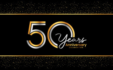 50th Anniversary Logotype. Golden Anniversary logo design in golden color for celebration event, invitation, greeting card, flyer, banner, poster, double line logo, vector illustration