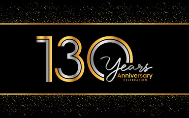 130th Anniversary Logotype. Golden Anniversary logo design in golden color for celebration event, invitation, greeting card, flyer, banner, poster, double line logo, vector illustration