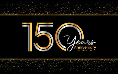 150th Anniversary Logotype. Golden Anniversary logo design in golden color for celebration event, invitation, greeting card, flyer, banner, poster, double line logo, vector illustration