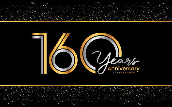 160th Anniversary Logotype. Golden Anniversary logo design in golden color for celebration event, invitation, greeting card, flyer, banner, poster, double line logo, vector illustration
