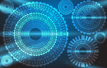 Cog technology system concept. Cogs and gear wheel mechanisms. Hi-tech digital technology and engineering. Abstract technical background. Gear circuit technology with hi-tech data system.