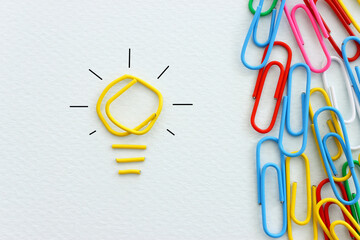 Concept image of unique thinking. Paper clips in the shape of light bulb. Idea of education and...