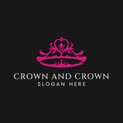 pink crown vector logo template on black background