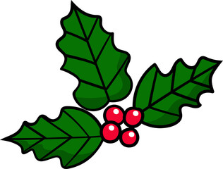 Christmas holly leaves with red berries
