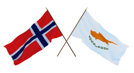 Background, 3D render for designers, illustrators. National Independence Day. Flags Iran and Cyprus