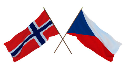 Background, 3D render for designers, illustrators. National Independence Day. Flags Iran and Czech Republic