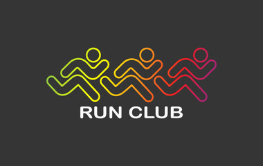 Sport running club vector label and emblem or badge. Isoleted icon on dark background.