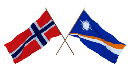 Background, 3D render for designers, illustrators. National Independence Day. Flags Iran and Marshall islands