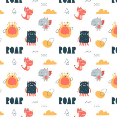 seamless cool monsters pattern vector illustration - 540401221